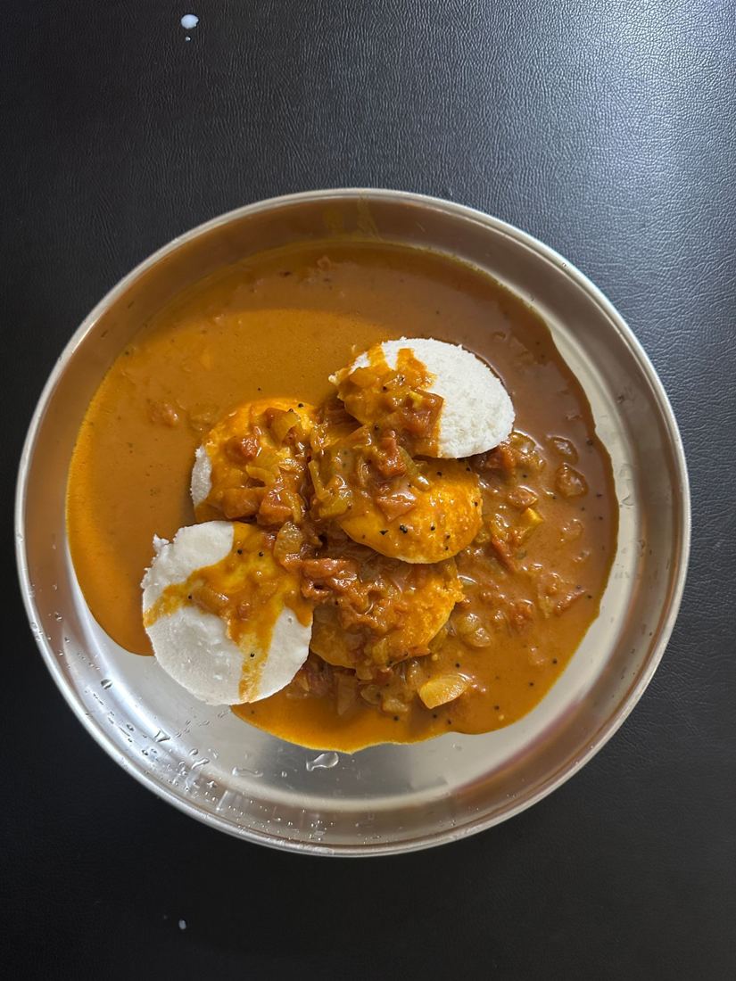 Idli soaked in sambhar